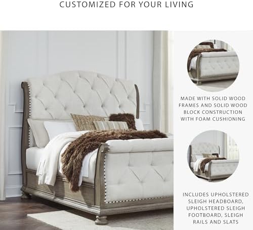 Signature Design by Ashley Queen Upholstered Sleigh Bed Frame, Light Brown - Image 5