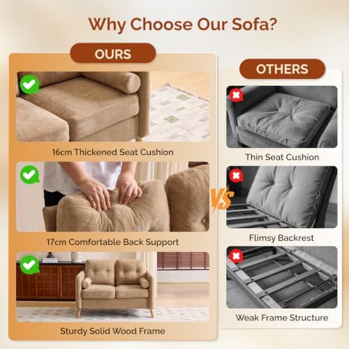 VINGLI 47" Khaki 2 Seater Chenille Sofa - Image 4