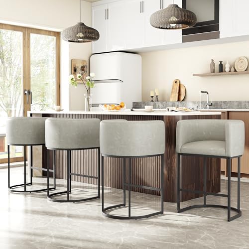 26" H Counter Height Bar Stools Set of 4, Modern Barrel Counter Stools by VATROS