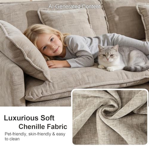 GNIXUU 76.7" Camel Small L Shaped Cloud Couch Loveseat Sofa - Image 4