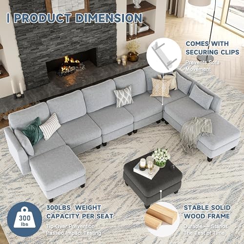 Modular Sectional Sofa, 6 Seat Modular Sleeper Sofa Couch, Light Grey - Image 6