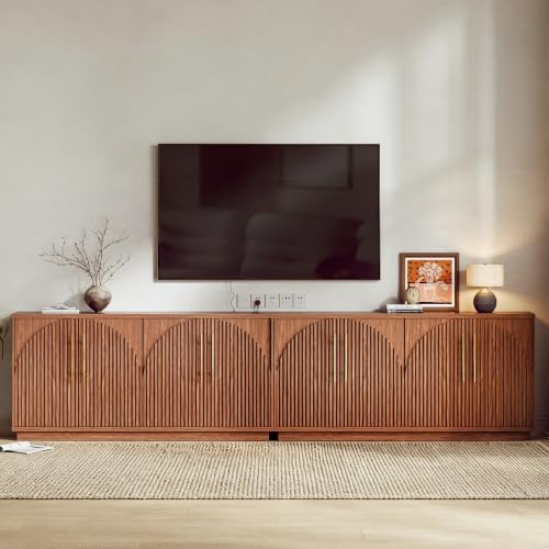 65" Buffet Cabinet with Storage, Fluted Sideboard Cabinet with 4 Arched Doors & by beronbaer