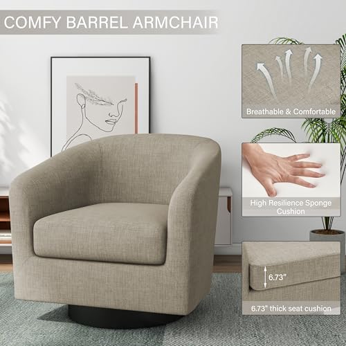 Pia Ricco Fabric 360° Swivel Barrel Accent Chair Light Brown - Image 3
