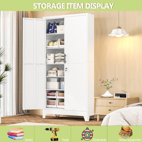 White Kitchen Pantry Cabinets, 79 Metal Lockable Storage - Image 3
