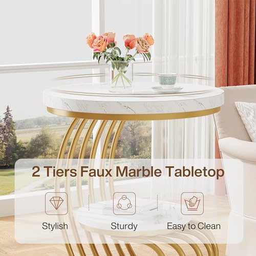 Tribesigns Gold Round End Table: 2 Tiers Faux Marble Side Table - Image 5