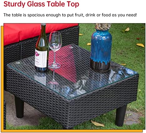 FDW 5-Piece Patio Furniture Set | Red | Outdoor Wicker Furniture - Image 5