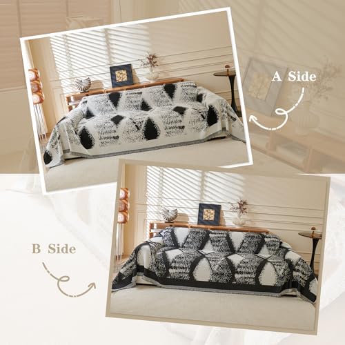 MYSKY HOME Boho Couch Cover for Dogs Washable Black Rhombic Couch Sofa - Image 3