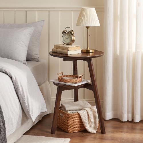 Ikebana Side Table, 2-Tier Round Solid Wood End Table - Image 4