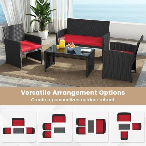 Tangkula 8 Pieces Patio Wicker Furniture Set, Outdoor Heavy Duty Rattan - Image 4