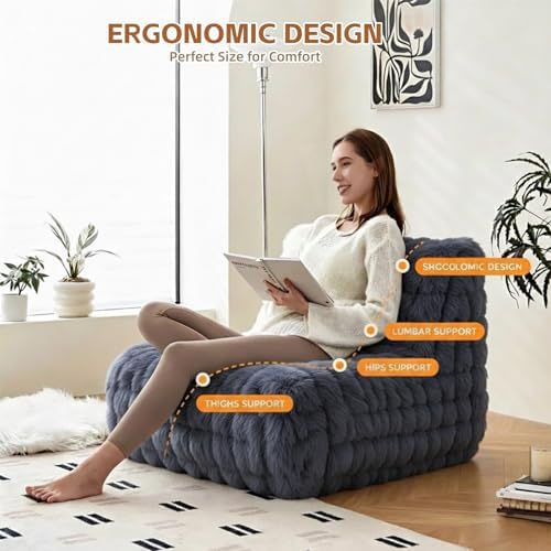 Faux Fur Memory Foam Lazy Bean Bag Sofa, Dark Grey - Image 4