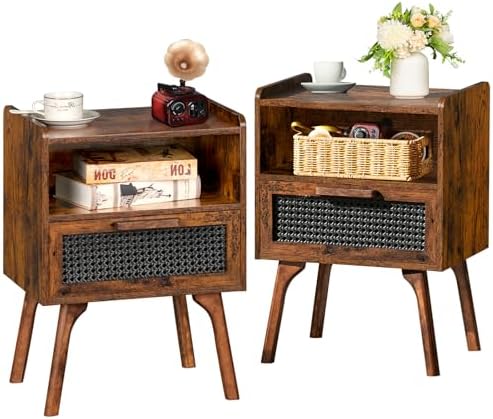 Lerliuo Rattan Nightstands Set of 2, Boho Side Table by Lerliuo