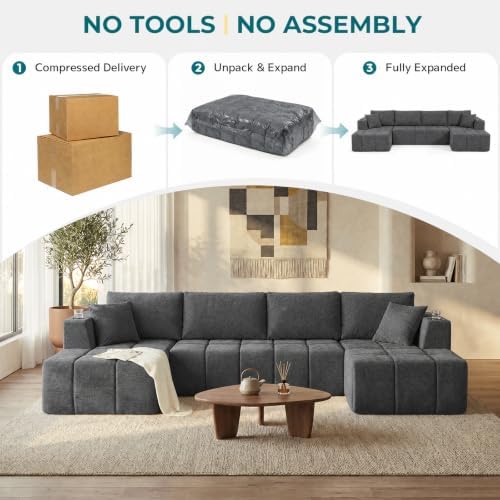 Skepphlay 132" U Shaped Couch, Boneless Sectional Couches - Image 7