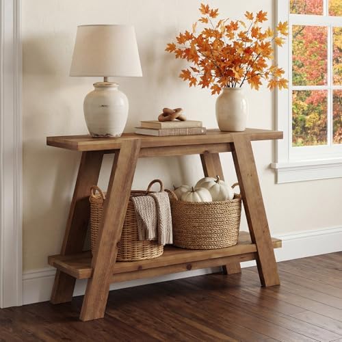 43.3" Solid Wood Entryway Table, 2-Tier Farmhouse Console Table by TribewoodbyTribesigns