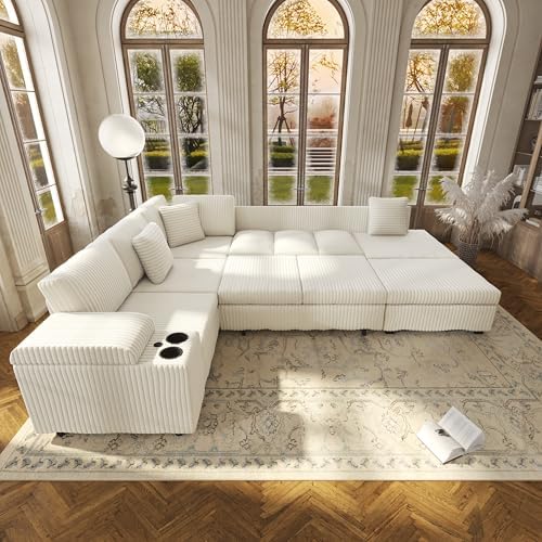 KEIKI 110" L-Shaped Oversized Plush Corduroy Modular Sectional Sofa - Image 4