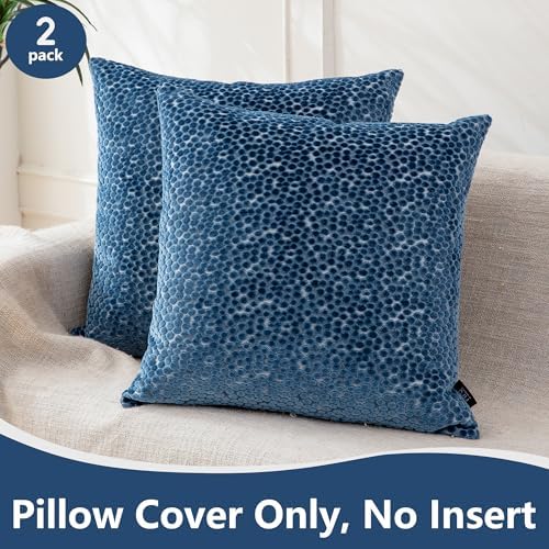 FIFU 20x20 Inch Throw Pillow Covers Set of 2, Jacquard Velvet, Oxford Blue - Image 2