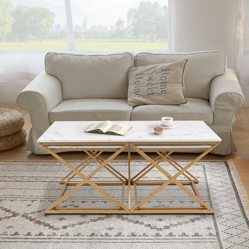 Modern Nesting Coffee Table Set of 3, Faux Marble Top - Image 2