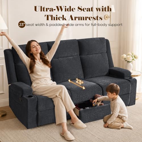 GUEAPY Reclining Sofa for Living Room, Flip-Down Center Backrest, 4 Cup Holders - Image 4