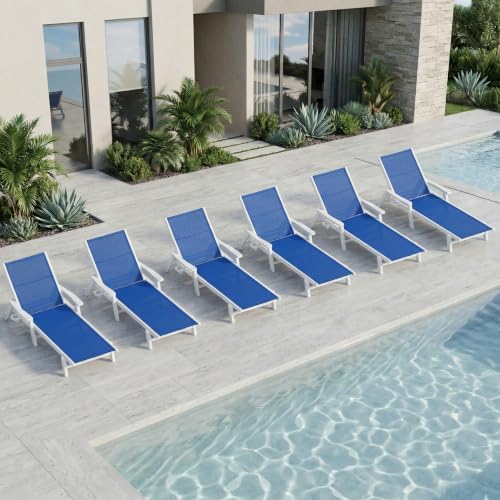 Outdoor HDPE Chaise Lounge Chairs Set of 6, Textilene Pool Loungers by PatioKingdom