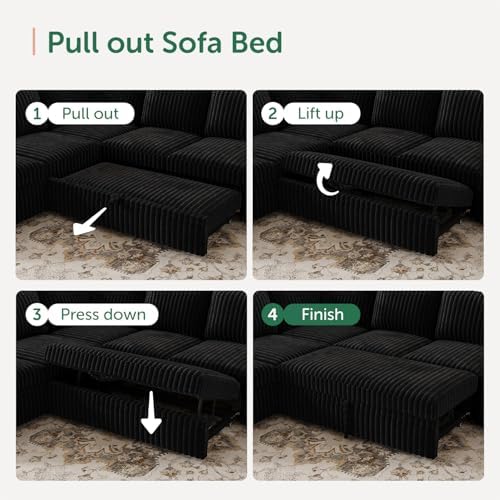 HONBAY Corduroy L Shaped Sectional Sleeper Sofa - Image 5