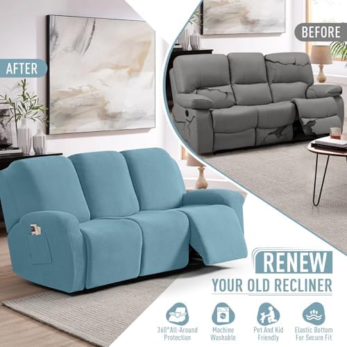 TAOCOCO Stretch Recliner Sofa Covers 8 Piece, Dusty Blue - Image 4