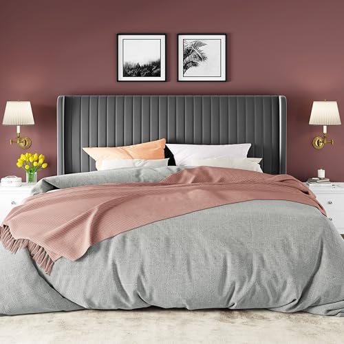 Allewie King Size Velvet Bed Frame/Vertical Channel Tufted Wingback - Image 3
