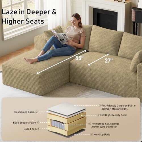 ONEMMLION 107" L-Shaped Cloud Boneless Couch Sofa - Image 4