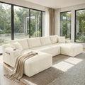133" U-Shaped Modular Sectional Sofa, Corduroy Boneless Couch by VYNELITO