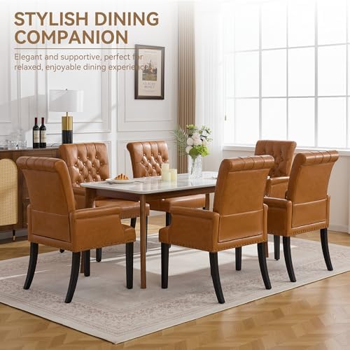 Dining Chair with Arms, PU Leather High Back Dining Room Chairs - Image 7
