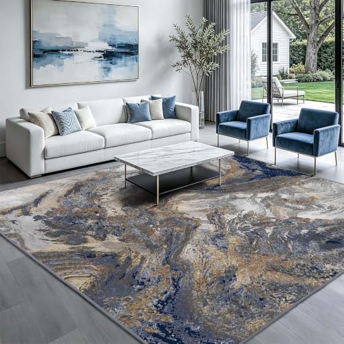 Modern Abstract Blue 8x8 Area Rug: Large Square Rugs by Luxcrest