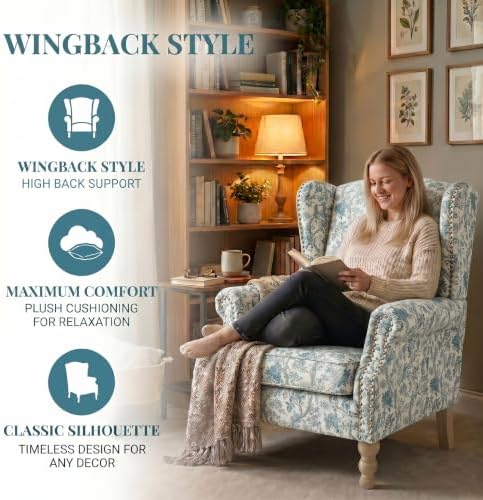 Mid Century Floral Wingback Chair - Image 7