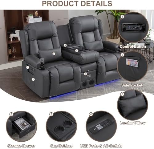 TUNYI Power Loveseat Recliner Sofa - Image 6