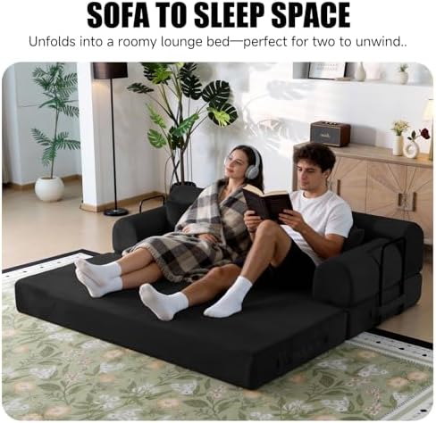 79" Memory Foam Sofa Bed, High Backrest Convertible Futon Boneless Couch - Image 6