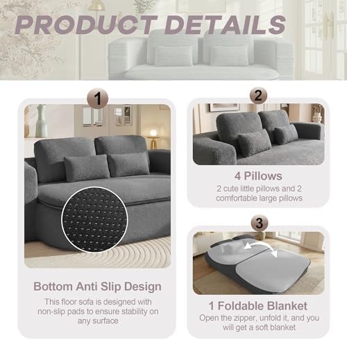 75'' Folding Sofa Bed, Convertible Memory Foam Boneless Couch - Image 6