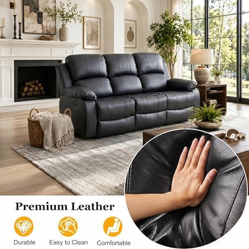 2 Piece Manual Reclining Leather Sofa Set, Reclining Couch Sofa Set Includes 3 - Image 4