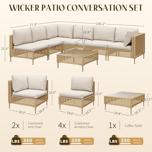 LHBcraft 7-Piece Patio Furniture Set, Handmade Rattan Outdoor Furniture Set - Image 2