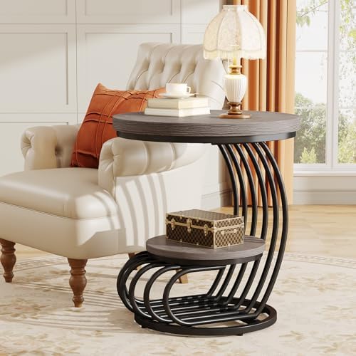 Tribesigns Round End Table: 2 Tiers Wood Side Table Set of 2 - Image 5