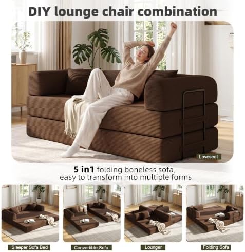 79in Boneless Couch Convertible Futon Sofa Bed Queen - Image 3