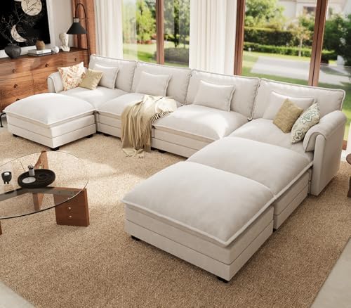 ELUCHANG 150" U Shaped Cloud Couch Sectional, Comfy Cloud Modular Sofa by ELUCHANG