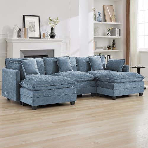 111'' Sectional Cloud Deep Seat Couch, Oversized Chenille U Shaped Sectional by WUTUTUEE