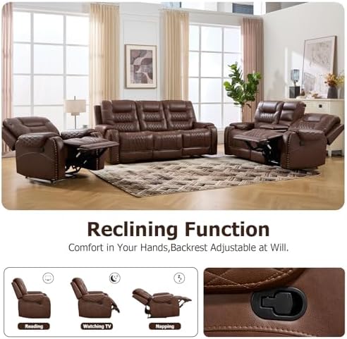 EBELLO 3PCS Faux Leather Recliner Sofa Furniture Set, Included Recliner Chair - Image 6