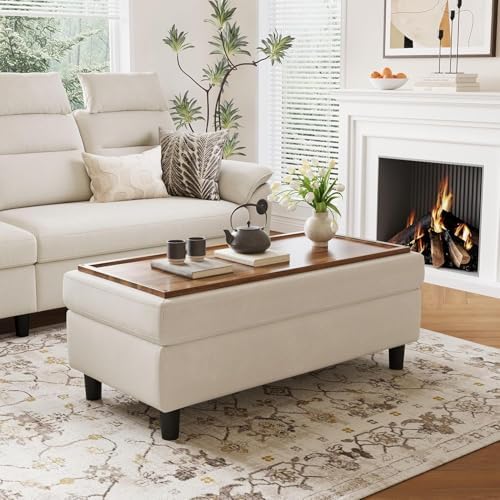LINSY HOME 46 Inches Wide Storage Ottoman Bench, Linen Coffee Table Folding by LINSYHOME