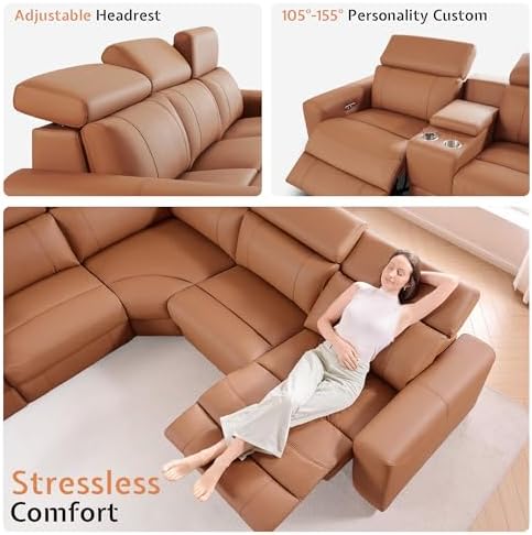 Power Reclining Sectional, Sectional Recliner, Leather Reclining Sectional - Image 3