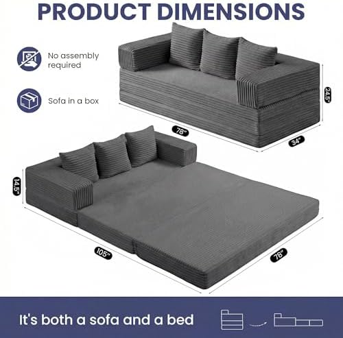Convertible Sofa Bed Couch, 78’’ Oversized 4-in-1 Boneless Couches - Image 2