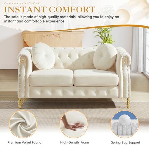 Mid Century Modern Chesterfield Sofa, Velvet Loveseat Couch, Upholstered Button - Image 6