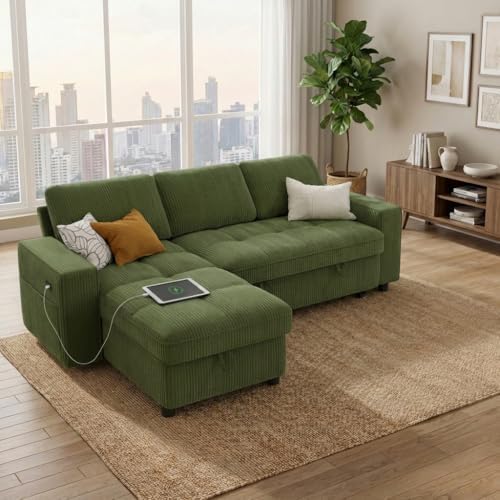WEUP 81" Sectional Sofa with Pull Out Bed, 3 Seat Sleeper Sofa with Storage - Image 3