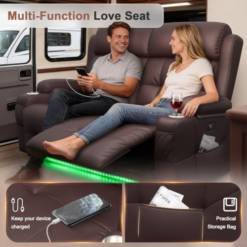Reclining Loveseat Sofa, RV Loveseats Recliner Sofas Wall Hugger, Double - Image 6