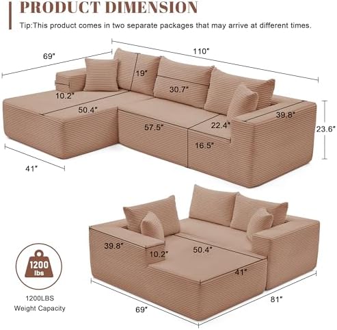 Mangodan 110” Boneless Couch, Cloud Sectional Sofa - Image 2