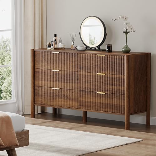 55in Walnut Fluted 6 Drawer Dresser - Image 6