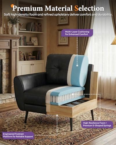 Black Leather Accent Chairs Set of 2, Tufted Reading Chairs - Image 6