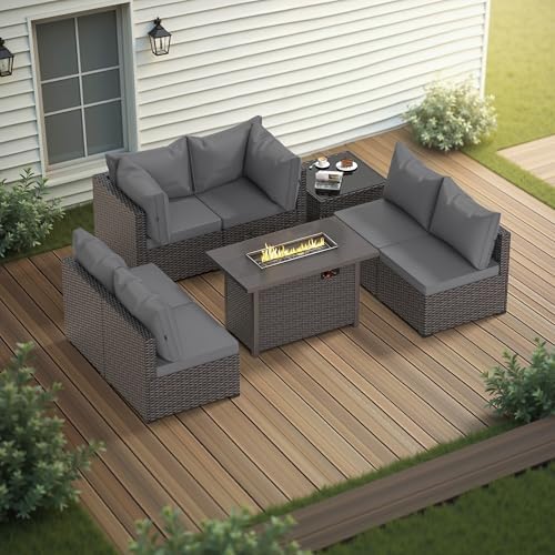 Patio Furniture Set with Fire Pit Table by PHONJOROO